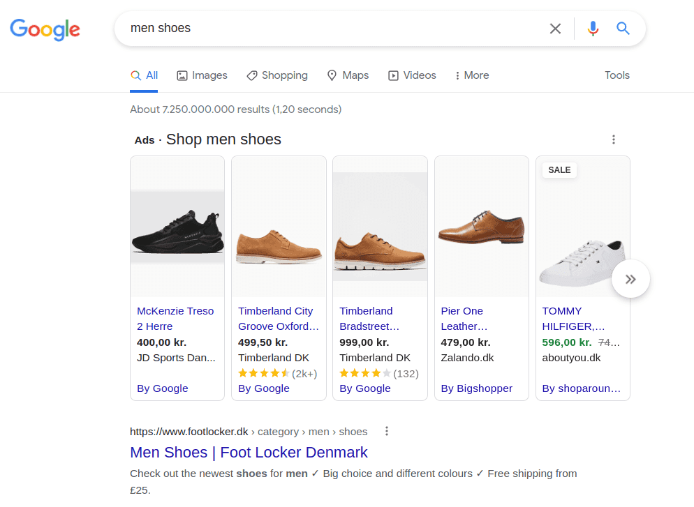 Google search for men shoes