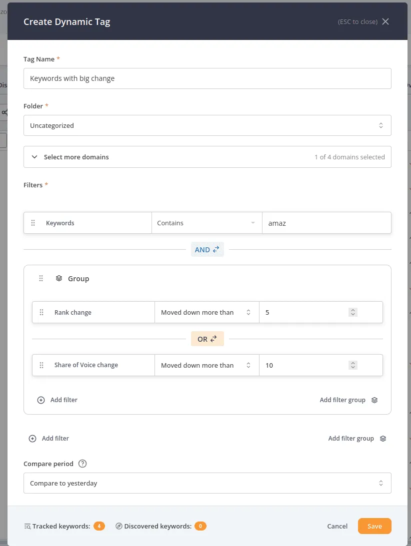 Create Dynamic Tag with a compare period