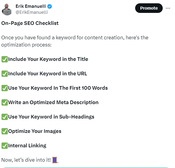 On Page SEO checklist on Twitter