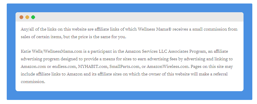 example of affiliate disclosure page