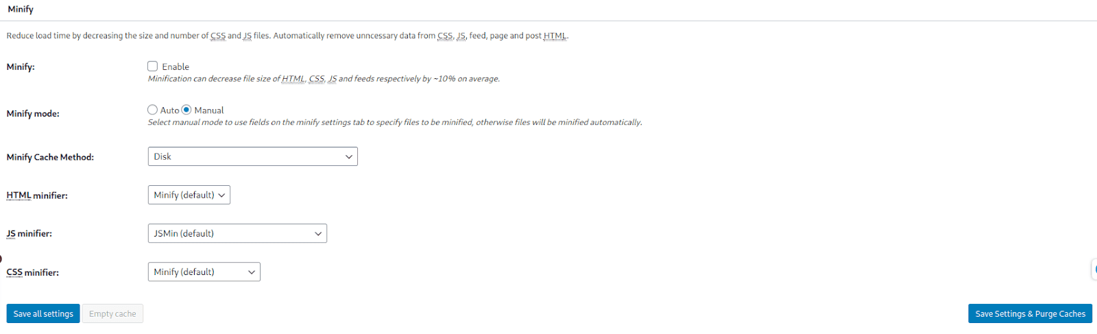 General Settings - W3 Total Cache plugin