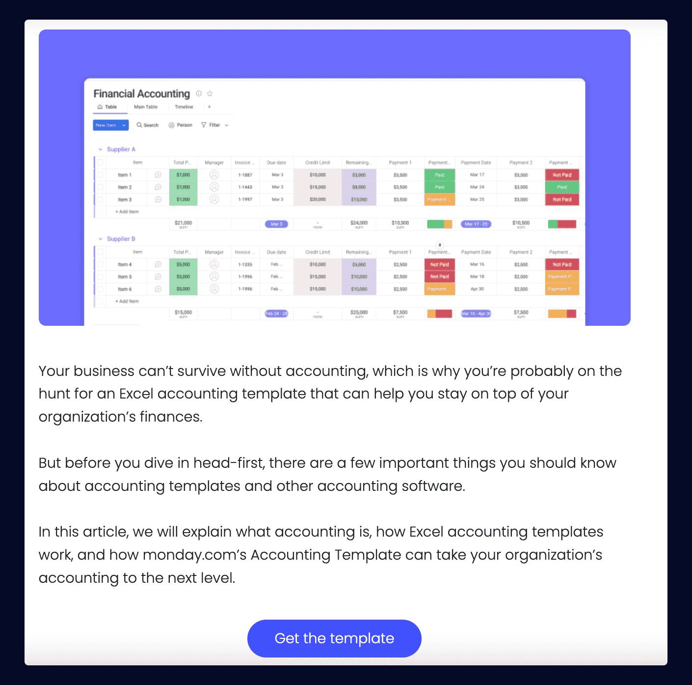 Accounting templates