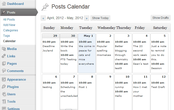 WordPress Editorial Calendar Plugin