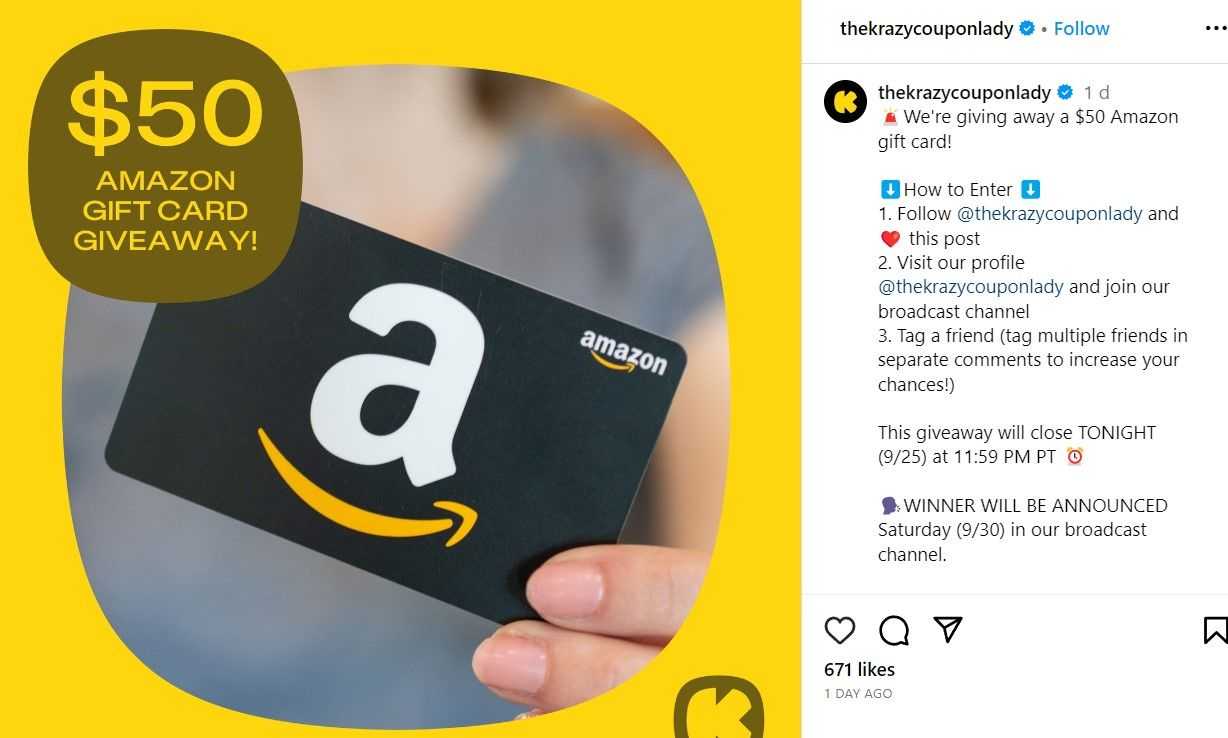 amazon coupon as instagram giveaway