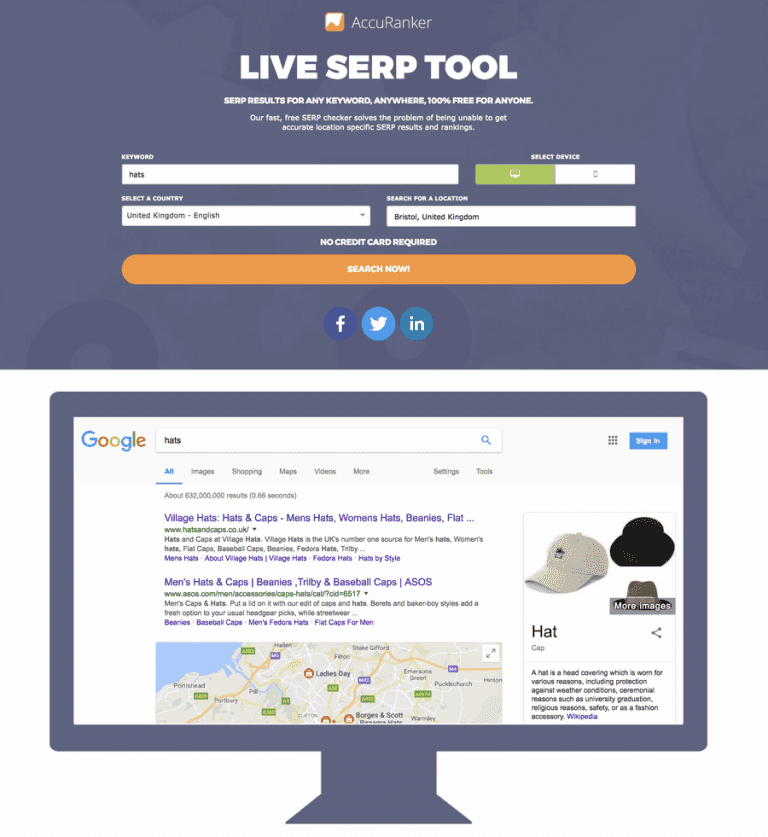 Accuranker Live SERP Tool on Desktop 