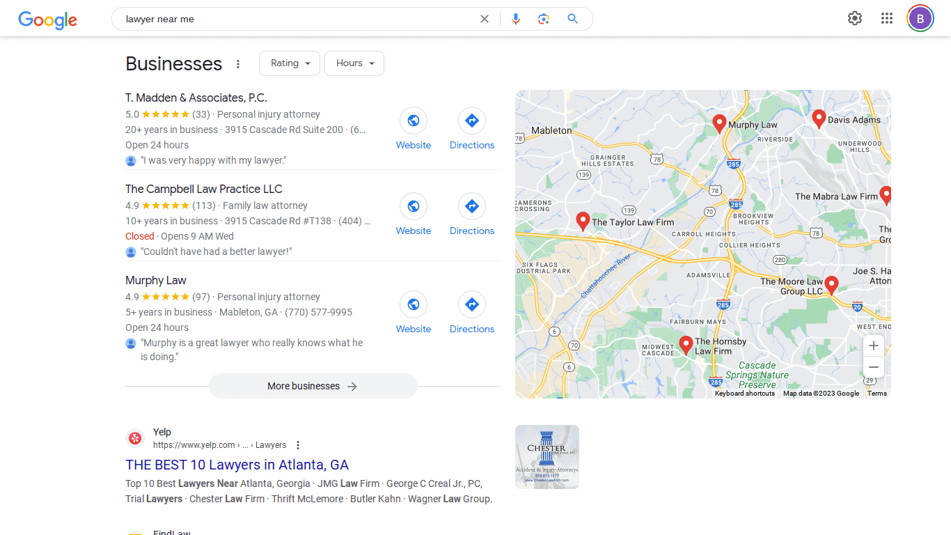 Google Map Pack for keyword laywer near me.png
